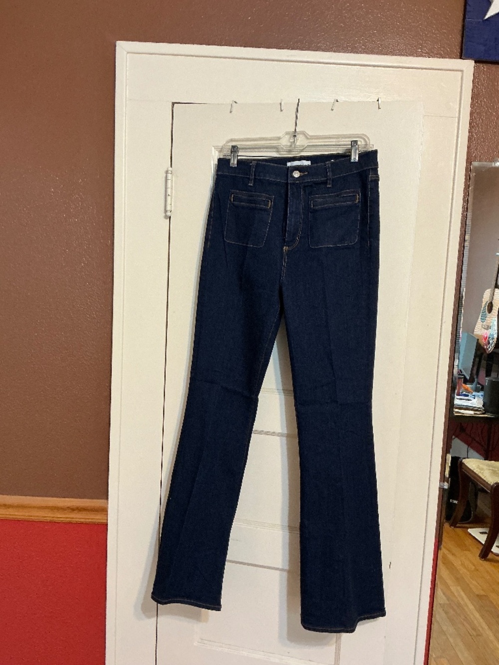 LOFT 70s Vibe Dark Wash Patch Pocket Flare Jeans (Size 29 / 8)